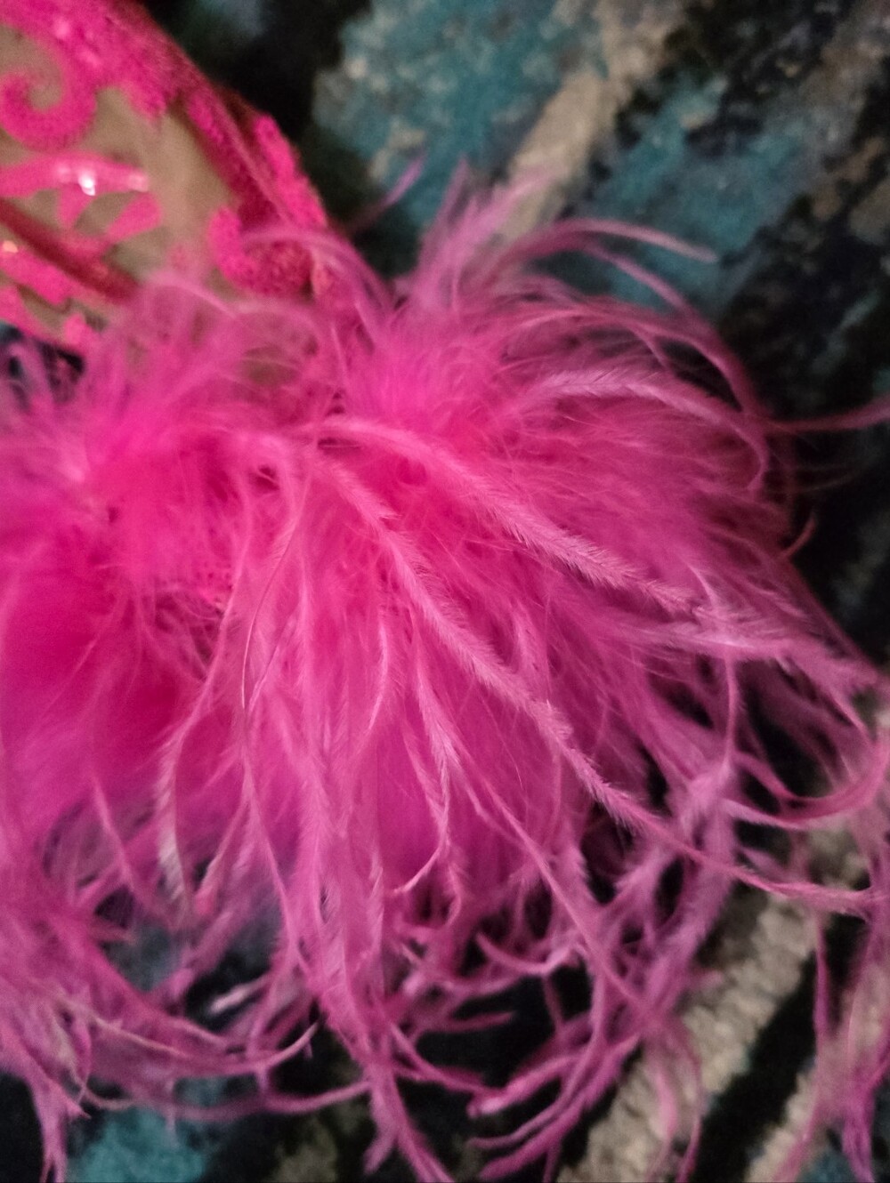 Dancing Queen Disco Festival Sequin Feather Nude Hot Pink Jumpsuit Bridal Shower - Picture 3 of 8